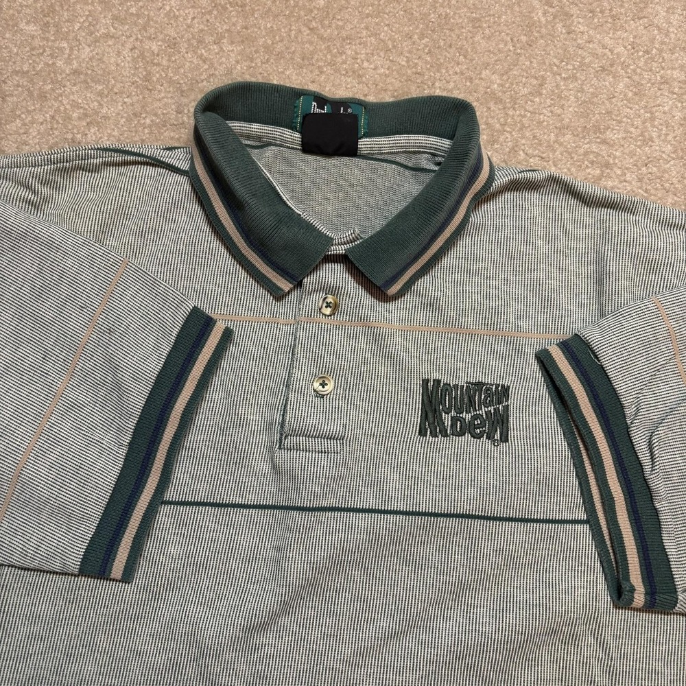 Vtg Mountain Dew Polo Shirt Mens XL Green Stripe Distinctive Images USA 90s